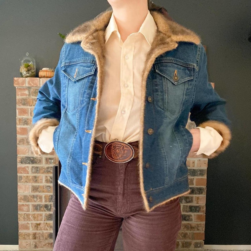 Y2k vintage denim and faux fur jacket